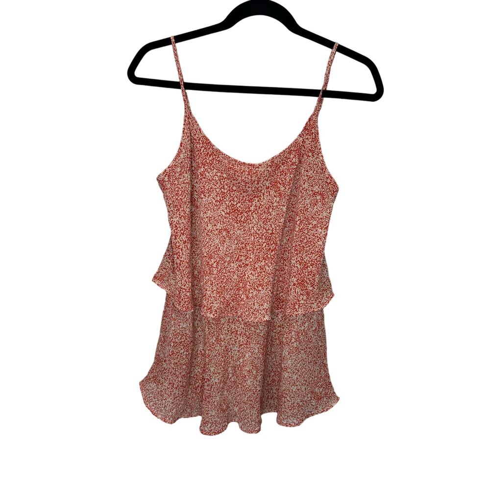 CAbi Women's Ditzy Floral Ruffle Tier Tank Blouse Red/Cream size Medium